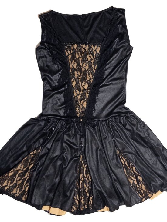 Vintage Dresses & Skirts - Vintage Black and Tan Fringe Dance Costume With Lace and Pleats